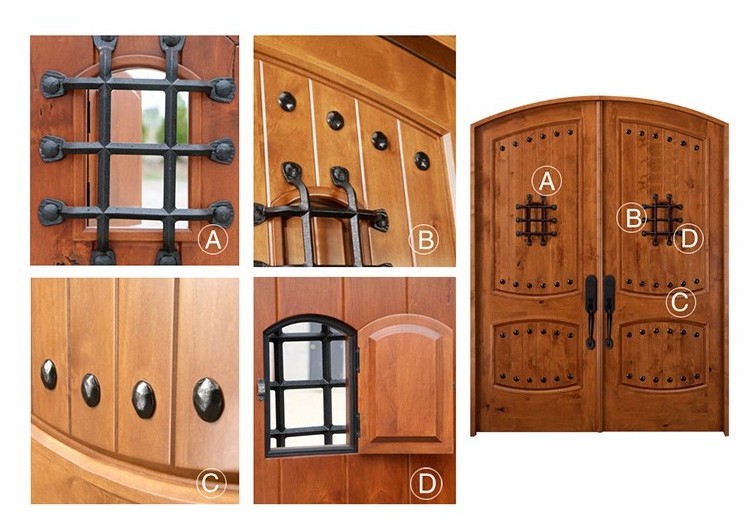 Restaurant entrance solid wooden doors Villa house used exterior double round on top wood steel metal door for sale