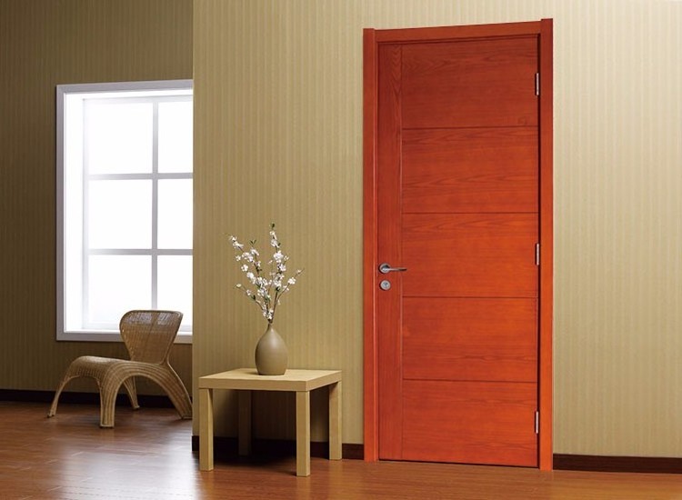 Clear texture finished wood doors 5-panel plywood wood veneer treatment pivot doors