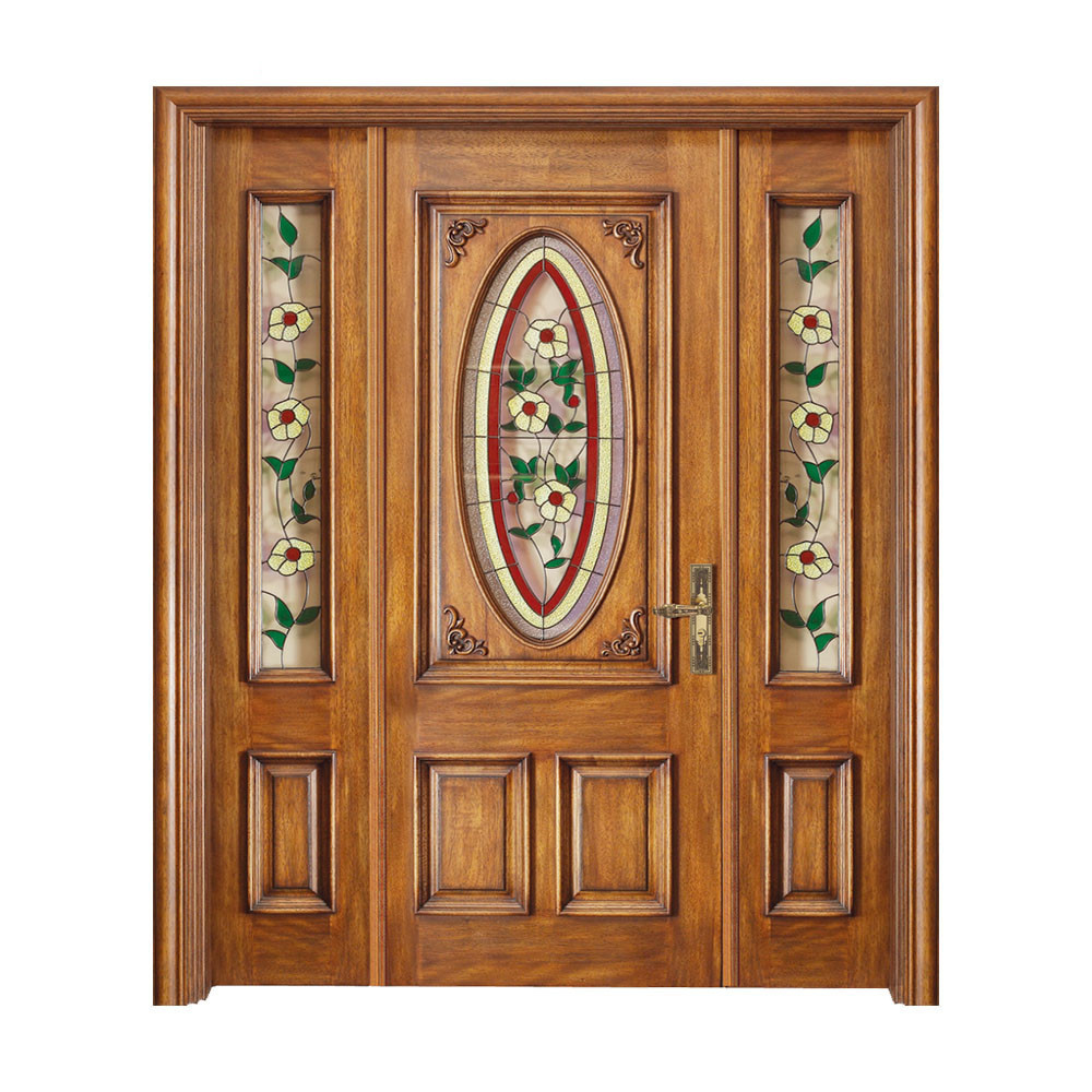 wholesale modern main gate design Philippines cherry wood luxury glass insert double door with sidelight