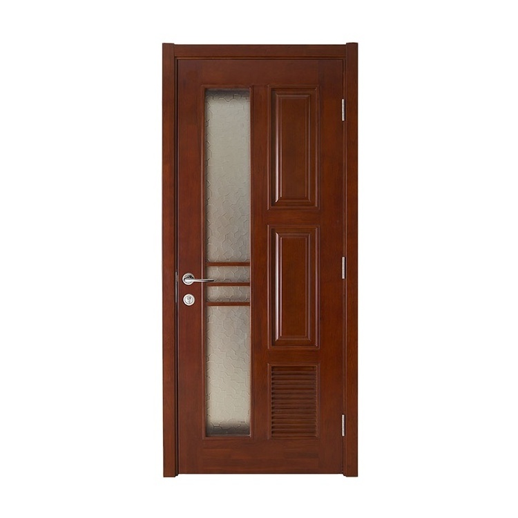 Ventilated wooden frosted glass bathroom door with louver