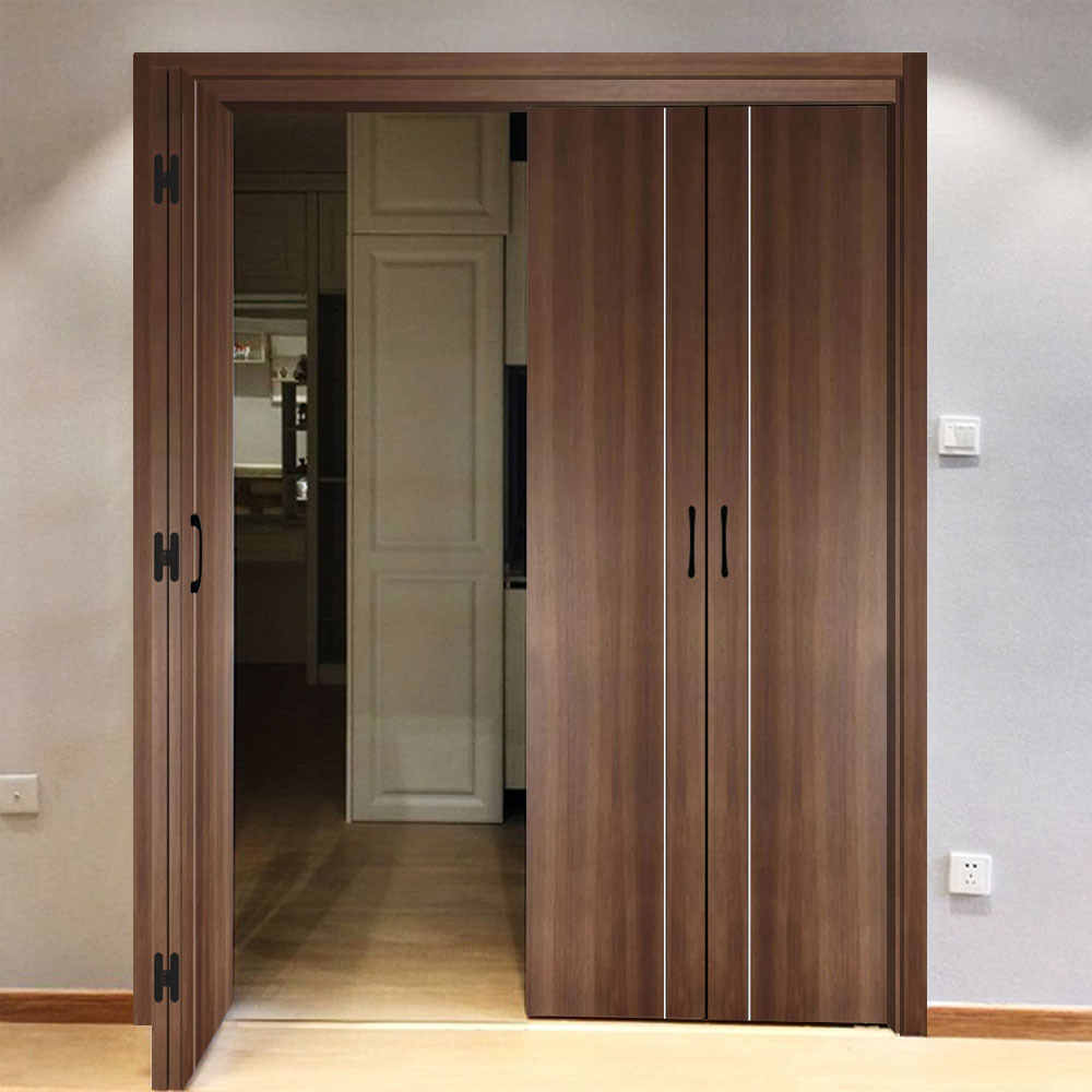 Modern Walnut wood accordion folding doors with lock hardware