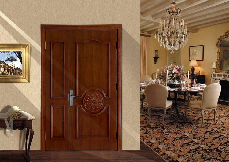 Tropical hardwood semi solid wooden plywood original wood veneer one and half entrance doors African apartment door prices