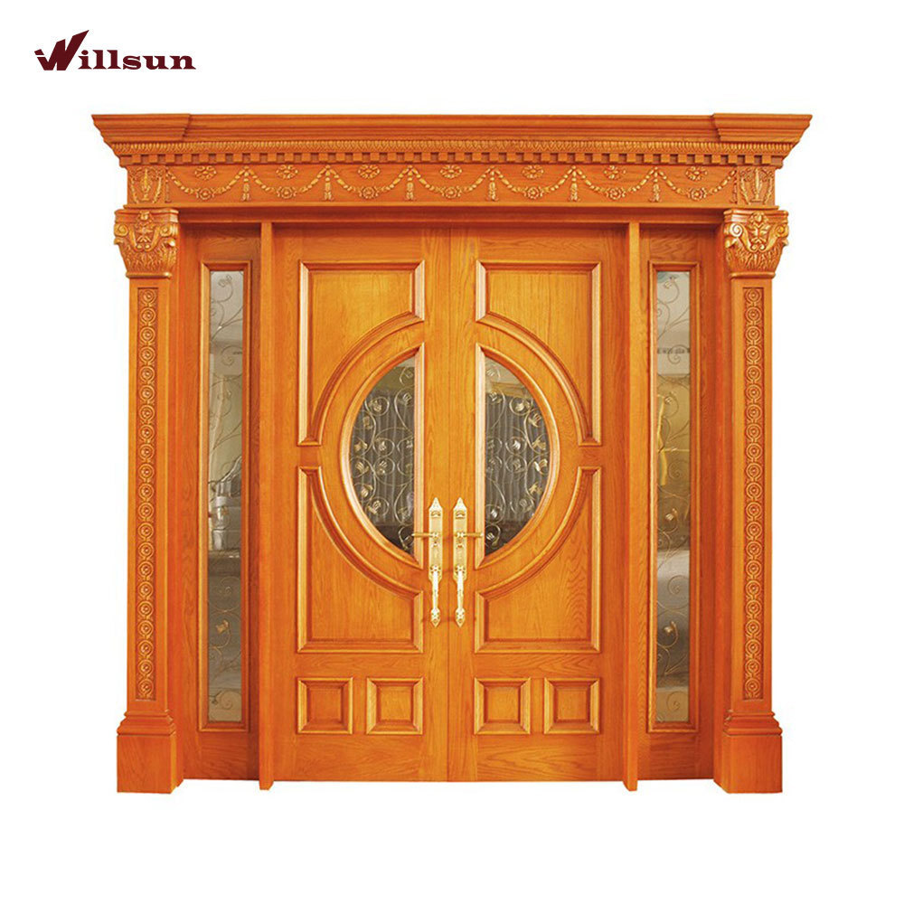 Iron Decoration Pure White Oak Solid Wood Door Waterproof Palace Gate