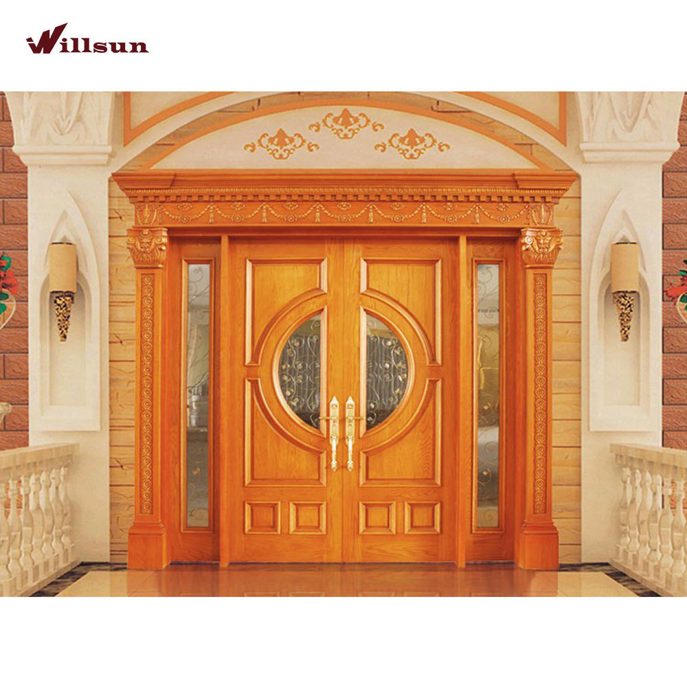 Iron Decoration Pure White Oak Solid Wood Door Waterproof Palace Gate