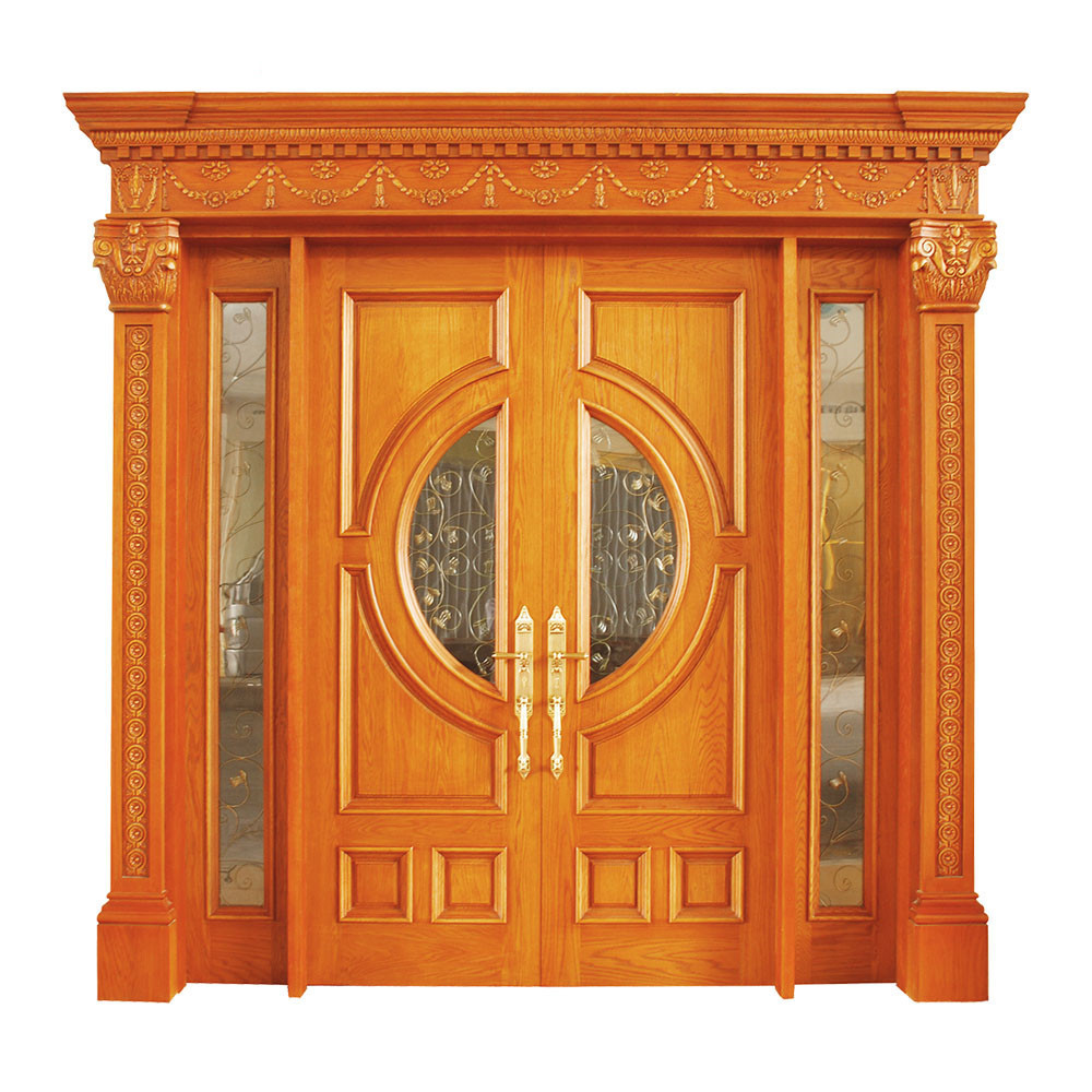 wholesale modern main gate design Philippines cherry wood luxury glass insert double door with sidelight