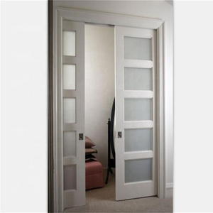 Wood Glass Shaker Door 4 Panels Glass Soundproof Interior Sliding Door