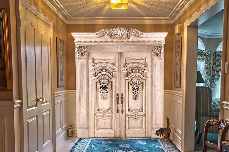 expensive front double wooden door designs with classic carving pattern