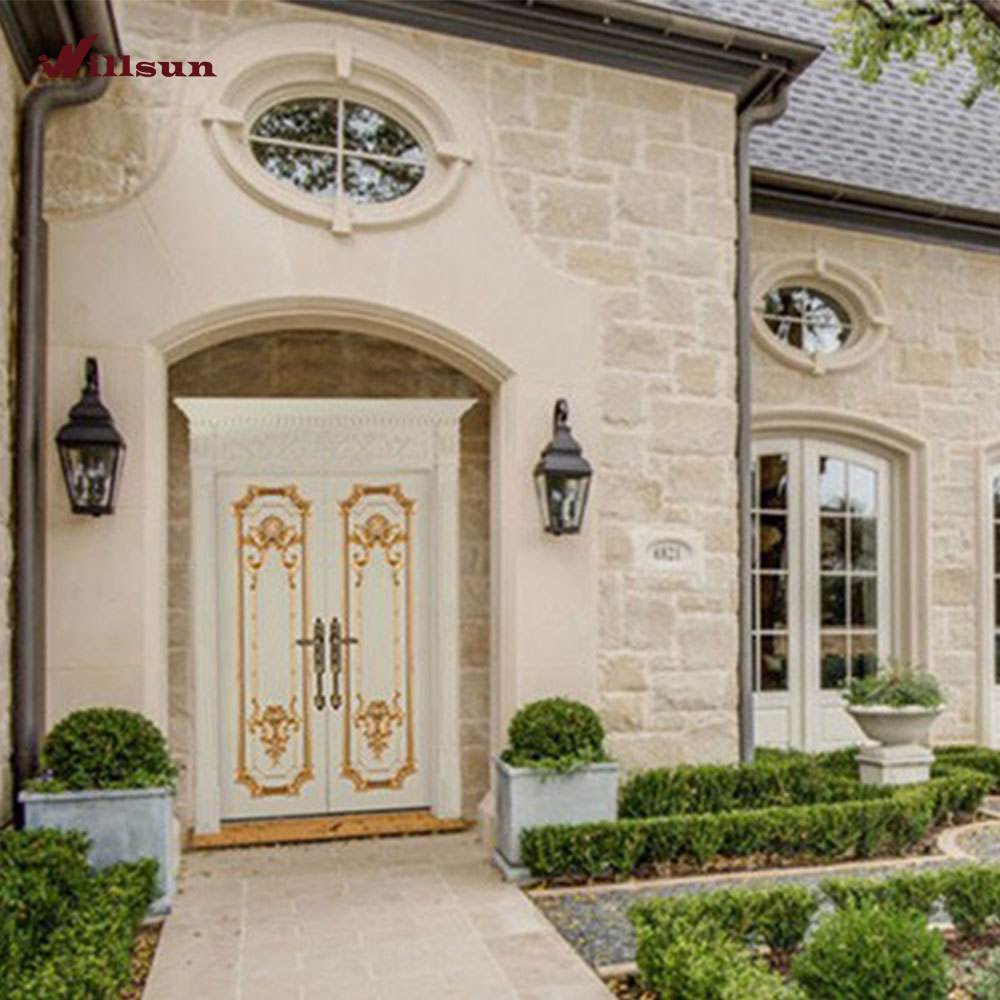 traditional wood front flat door European Style Luxury Carved Oak White Solid Wood Doors