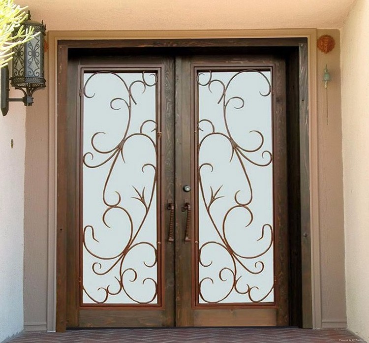 French style lowes exterior wooden frame wrought iron glass entrance door price