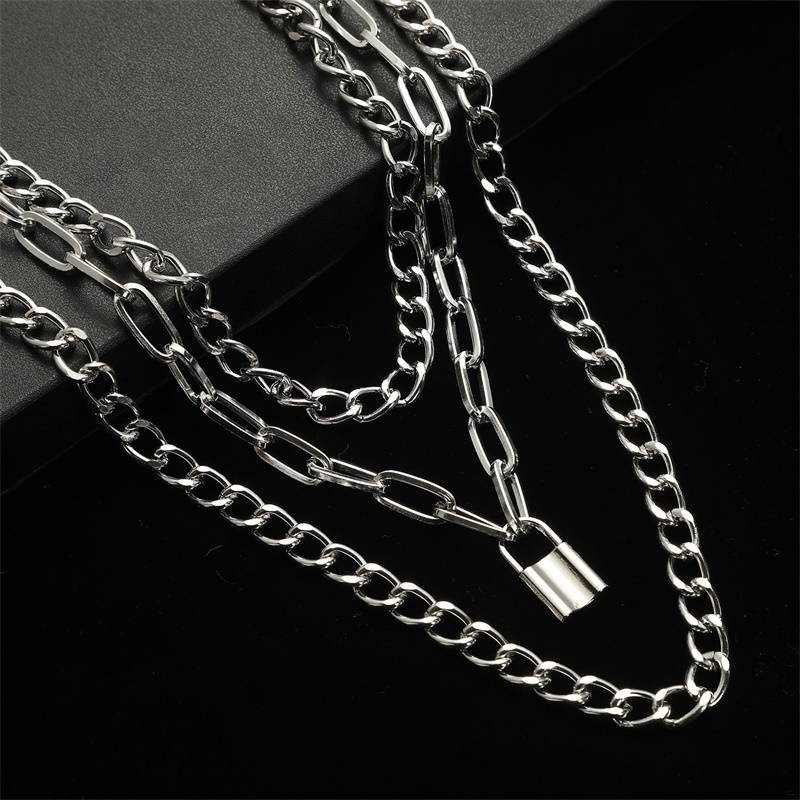 Layered Chain Necklace Neck Chains Lock Pendant Jewelry For Women Punk Choker Padlock Goth Jewelry Grunge Aesthetic Accessories