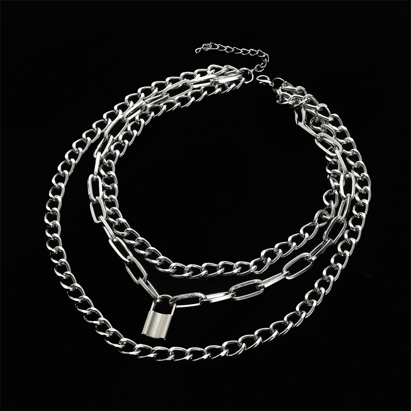 Layered Chain Necklace Neck Chains Lock Pendant Jewelry For Women Punk Choker Padlock Goth Jewelry Grunge Aesthetic Accessories