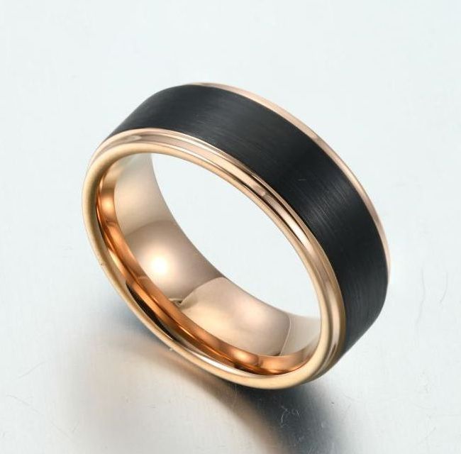 Rose Gold Plated Hammered Tungsten Ring Mens 8mm 6mm 4mm Black Men Women Wedding Band