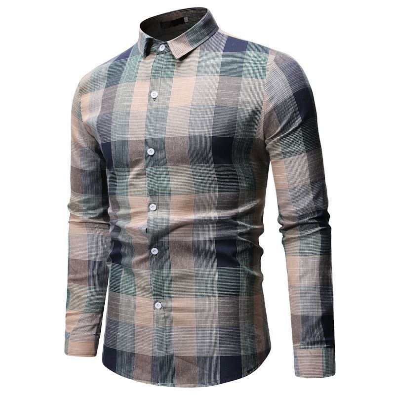 New Arrival Turn-down Collar Men's Plaid Cotton Shirts Knitted Men Plaid Print Polo Anti-pilling Mens Plaid Dress Shirt