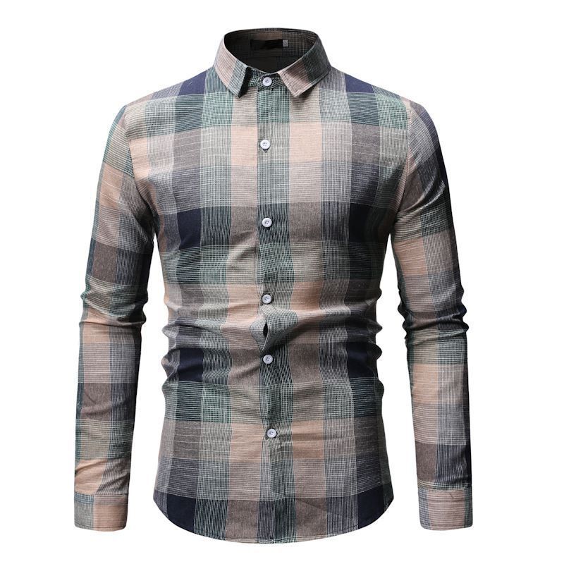 New Arrival Turn-down Collar Men's Plaid Cotton Shirts Knitted Men Plaid Print Polo Anti-pilling Mens Plaid Dress Shirt