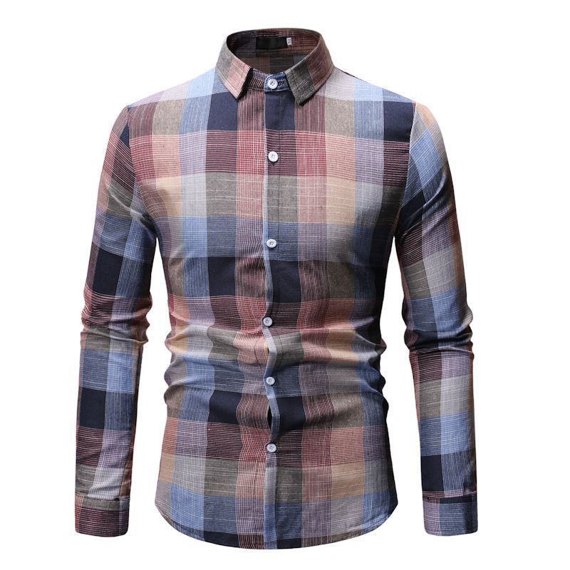 New Arrival Turn-down Collar Men's Plaid Cotton Shirts Knitted Men Plaid Print Polo Anti-pilling Mens Plaid Dress Shirt