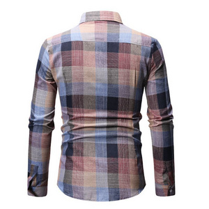 New Arrival Turn-down Collar Men's Plaid Cotton Shirts Knitted Men Plaid Print Polo Anti-pilling Mens Plaid Dress Shirt