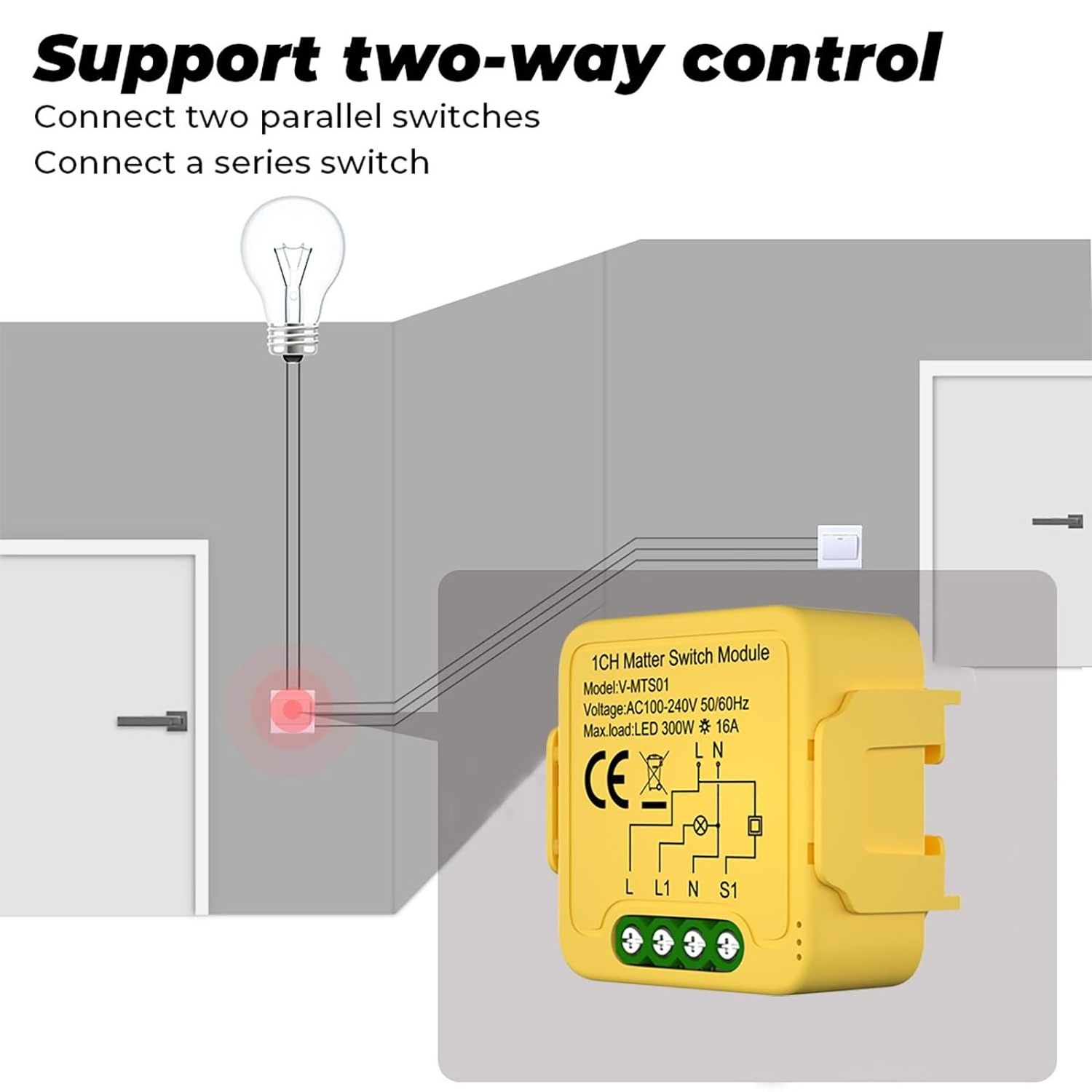 Matter Smart Switch 16A Mini Smart Light LED Switch Module Wholesale Matter over Wi-fi