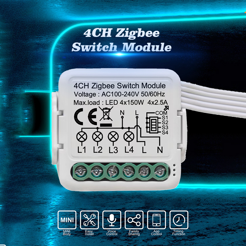 OEM Wireless Tuya Zigbee Switch Module mini Smart Light Switch 1/2/3/4 Gang Alexa Google Home Voice control Relay Switch