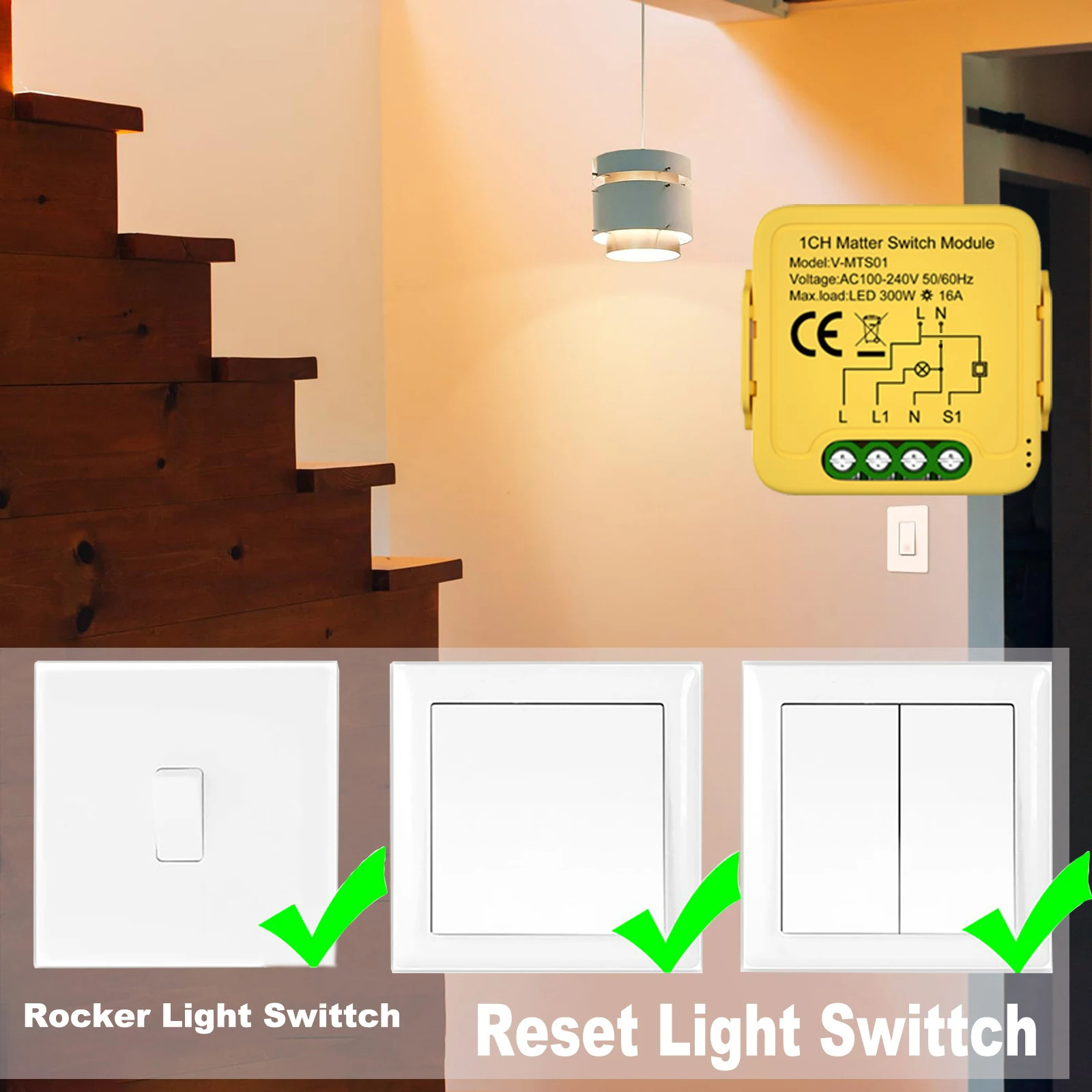 Matter Smart Switch 16A Mini Smart Light LED Switch Module Wholesale Matter over Wi-fi