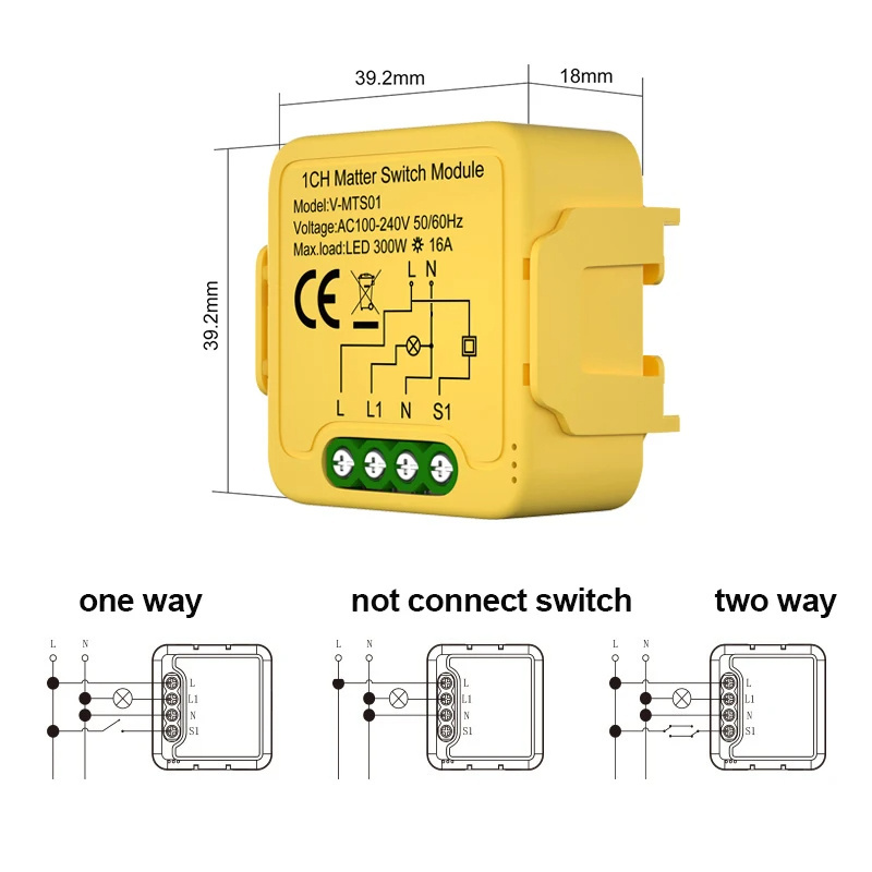 Matter Smart Switch 16A Mini Smart Light LED Switch Module Wholesale Matter over Wi-fi