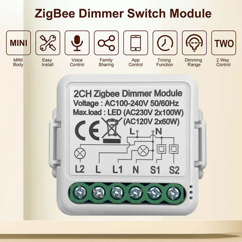 Zigbee Dimmer Module 2 Gang Relay mini Light 2CH Dimmer Controller works with Google home Alexa