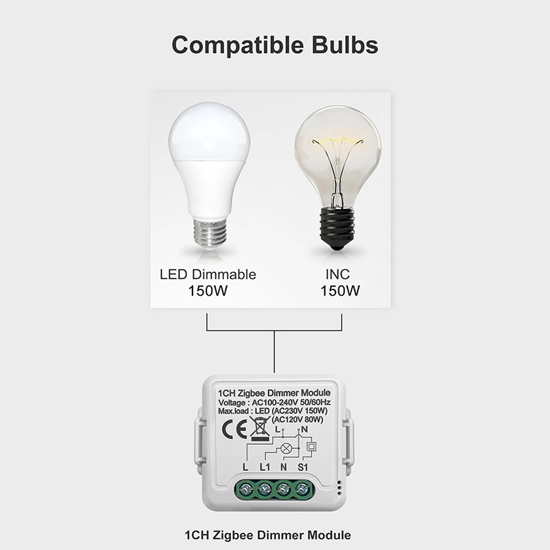 Tuya Zigbee triac dimmer module in wall switches for led light lamp