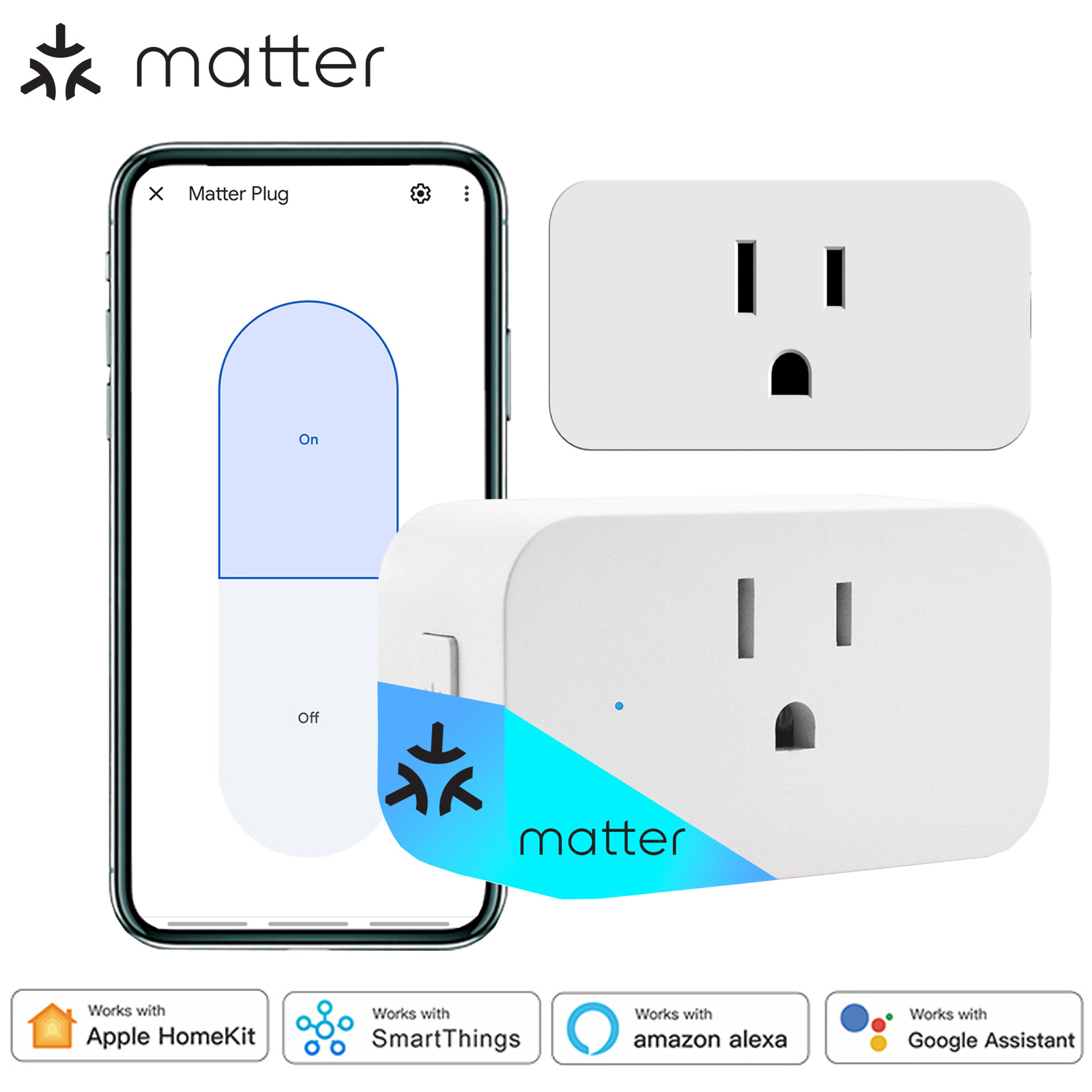 Factory Wholesales Matter Certified Plug Socket 15A Home Appliance Outlet Work with Homekit Google Home Smartthings Alexa