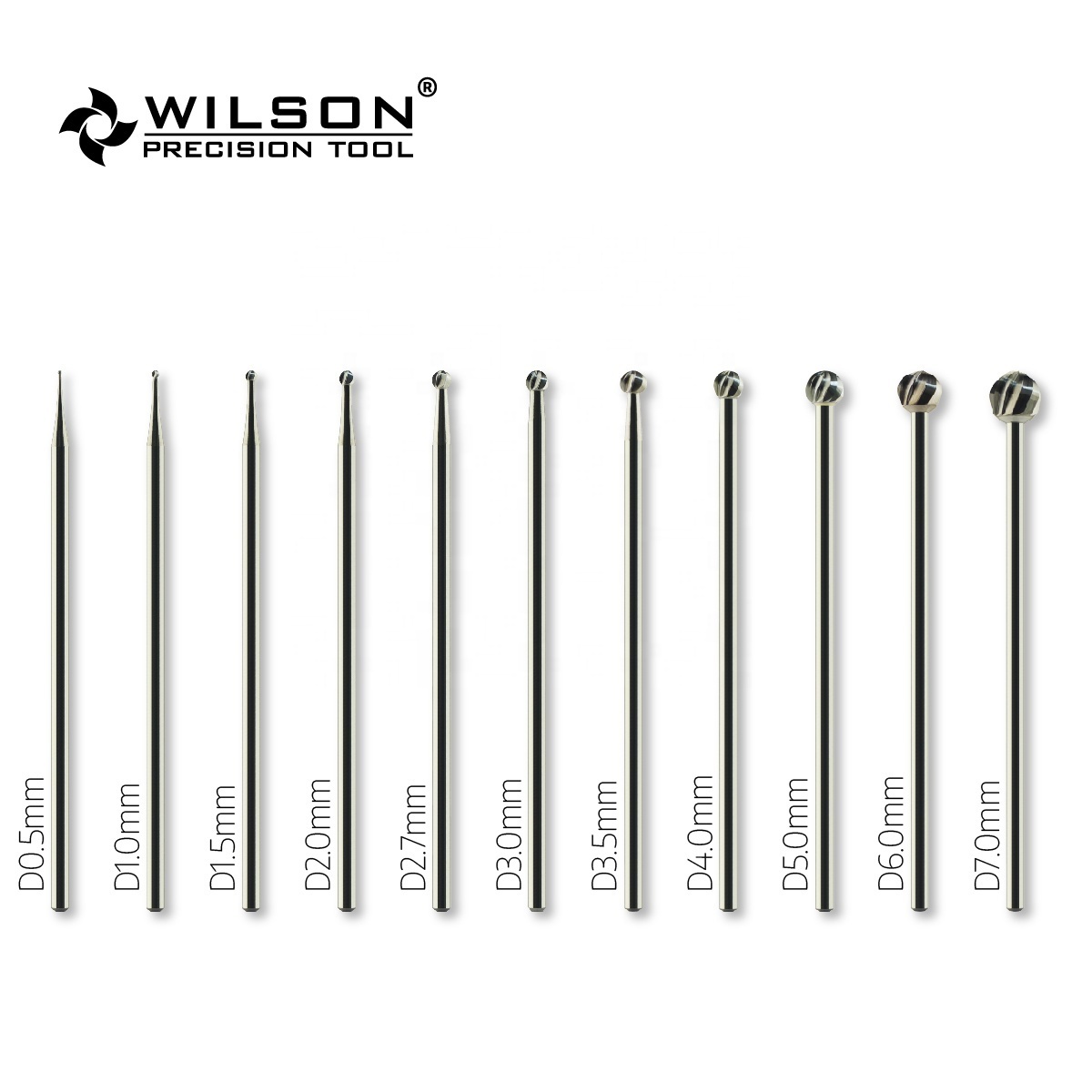 D0.5mm-7.0mm Carbide Cutting Burs with 2.35mm shank diameter-Overall Length 70mm