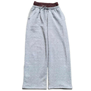 Custom Loose Trousers Blank Wide Leg Sweat Pants 100% Cotton French Terry Double Waist Straight Trackpants Flared Sweatpants Men