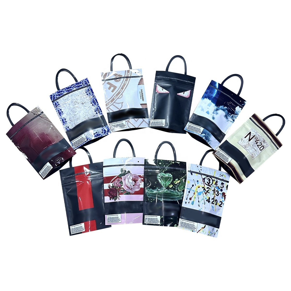 Hand Length Handle Zip lock Bag Stand Up Bag With Handle 500 PCS Digital Printing Your Design Logo Food Storage Zipper Bags