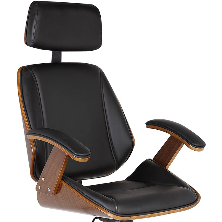 Popular high back ergonomic black PU leather wheels parts office chair