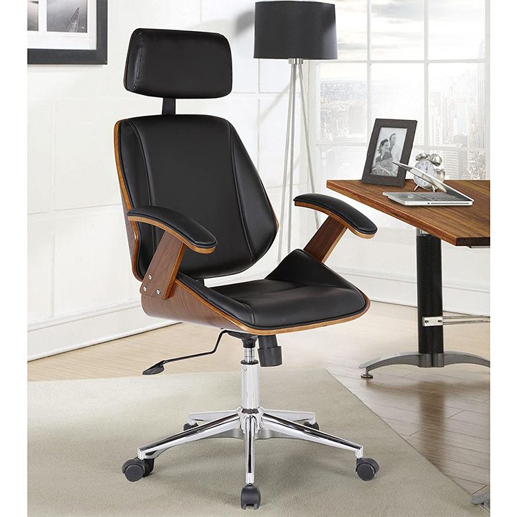 Popular high back ergonomic black PU leather wheels parts office chair