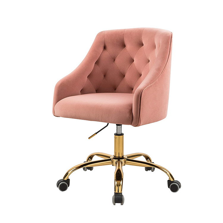 Classical Style Velvet Home Office Chair Adjustable Swivel Pink Upholstered Desk Chair