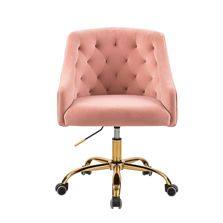 Classical Style Velvet Home Office Chair Adjustable Swivel Pink Upholstered Desk Chair