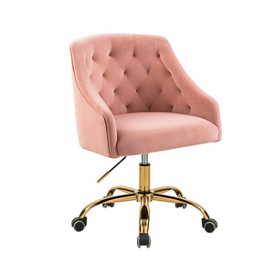 Classical Style Velvet Home Office Chair Adjustable Swivel Pink Upholstered Desk Chair