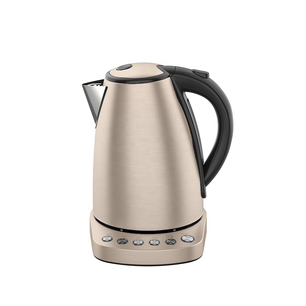 High quality hotel cafe kitchen appliances 1.7L keep warm temp selection electric cordless metal SS tea water kettle