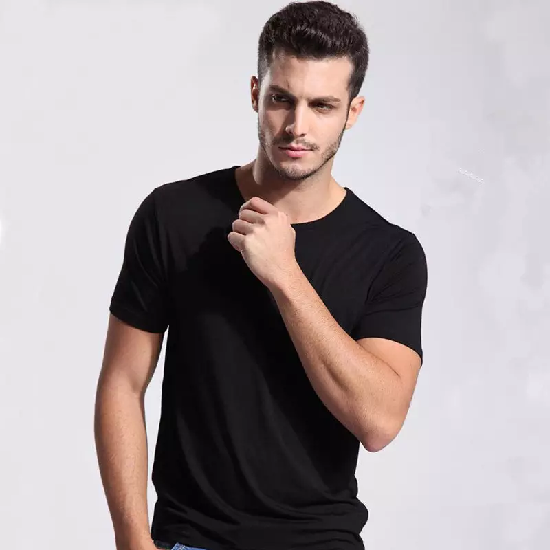 OEM Shirt 95% Bamboo 5%Spandex Fabric Bamboo Clothing Men's Plain Crew Neck Bamboo T-Shirts