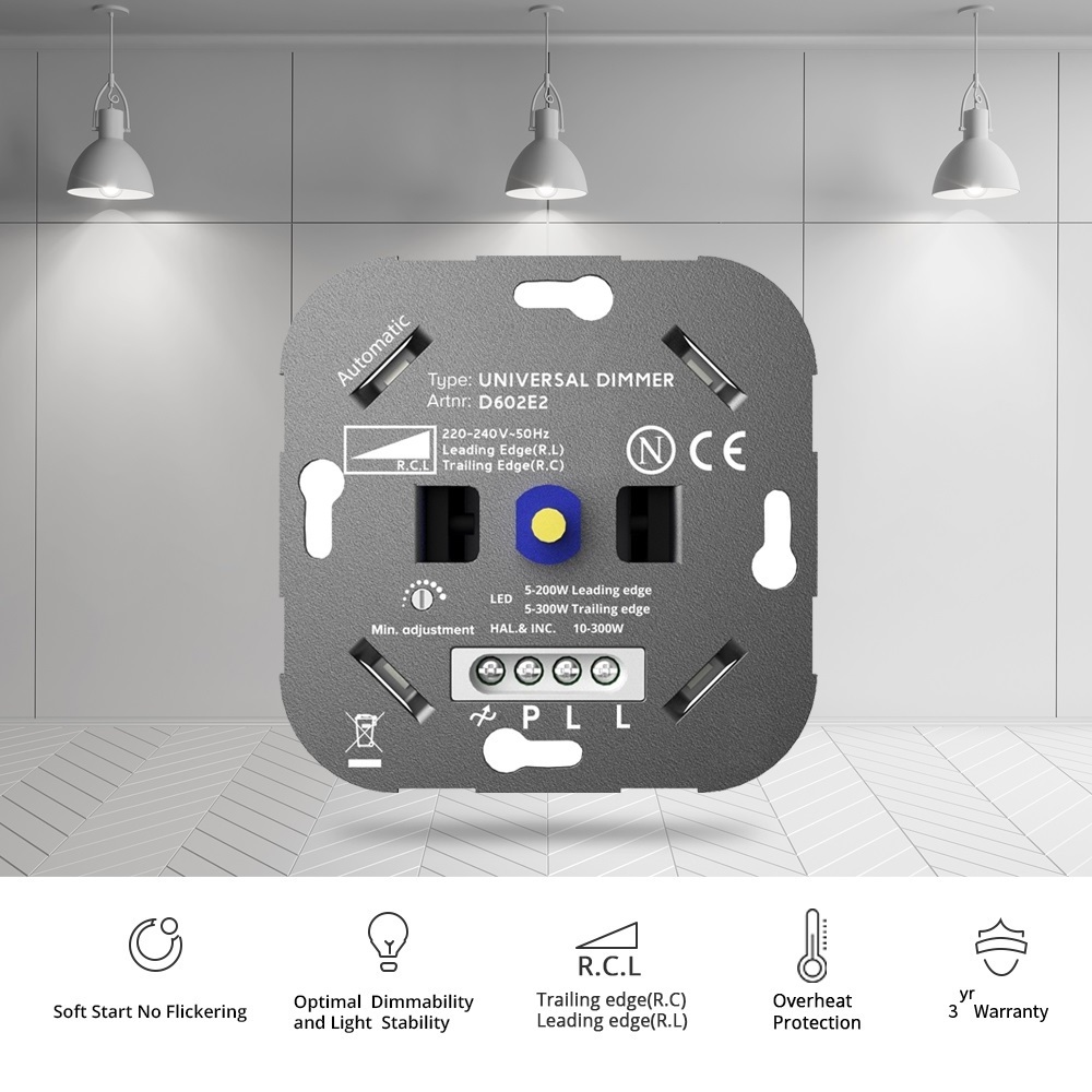 EU standard 220V 300W Universal lighting Controller Manual rotary Led Dimmer Switch for ceiling fan