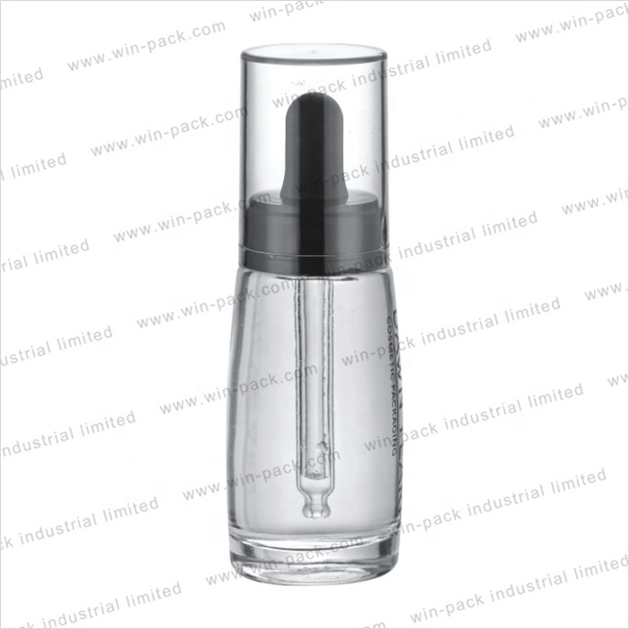 Winpack Silk Printing  Essential Oil Bottle Clear Matte Cosmetic Dropper Bottles With Shiny Black Collar