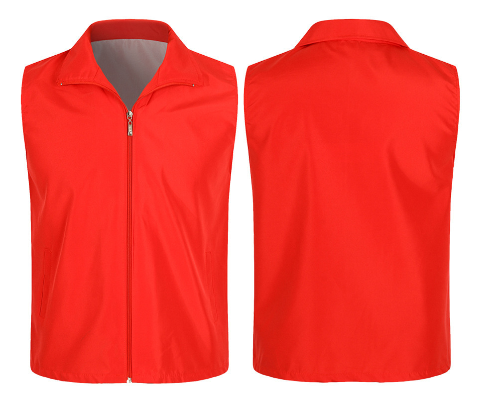 Polyester Red Orange Zip up Top for Uniform Supermarket Barber Work Advertising Volunteer Vest with Custom Logo & Zipper