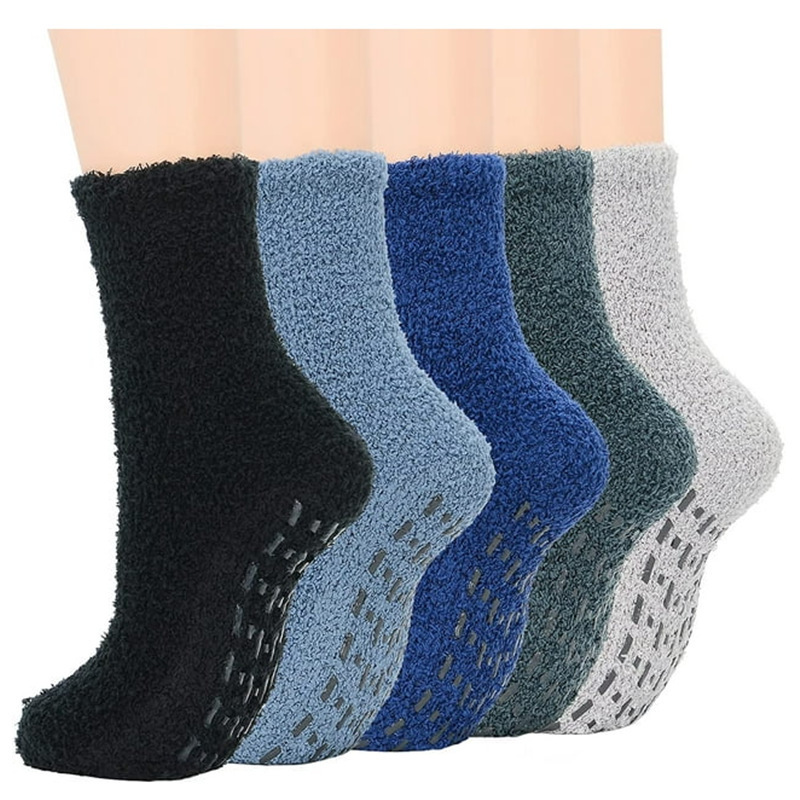 Winter Fluffy Fuzzy Cozy Non Skid Non Slip Grip Hospital Sleep Cabin Slipper Socks For Men with Grippers