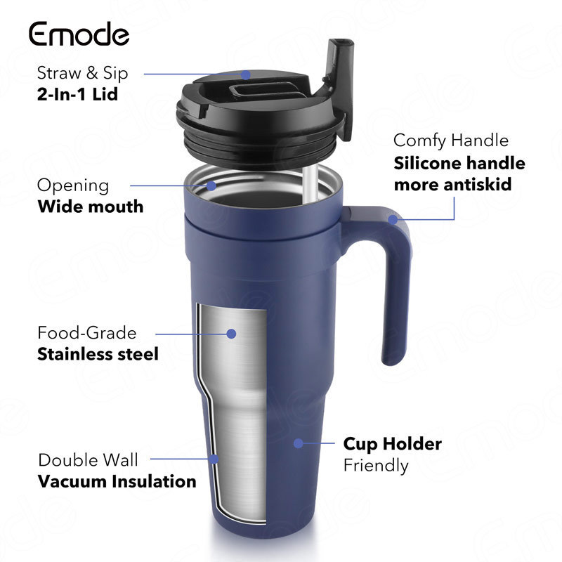 Emode 40oz Sublimation Tumbler with Handle, 2-in-1 Straw Lid. Insulated Leopard Tumblers Cup Personalized Stainless Steel Cups