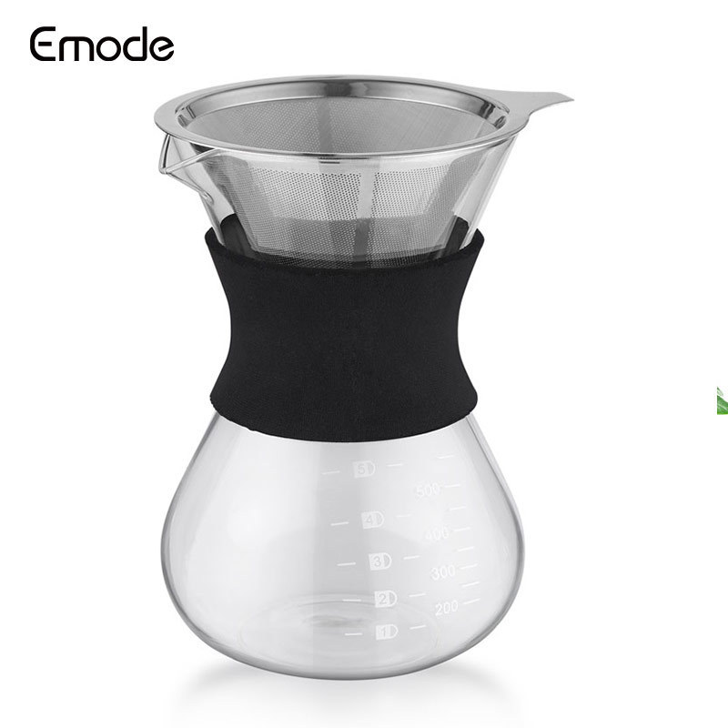 High Heat Resistant Carafe 600ml  Coffee Dripper Brewer, Pour Over Coffee Maker with Triple Layer Stainless Steel Filter