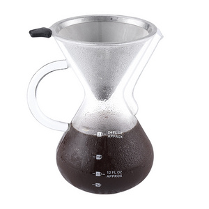 Portable Pour Over Coffee Maker, 8 Cup Borosilicate  Glass Coffee Filter Pot and Coffee Brewer with Stainless Steel Filter