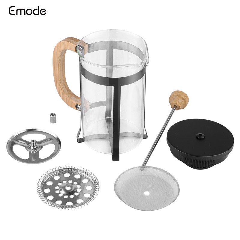 Black 34oz Bamboo Wood French Press Coffee Maker 18/8 Stainless Steel High Borosilicate  Carafe Fresh Espresso Coffee/Tea Maker