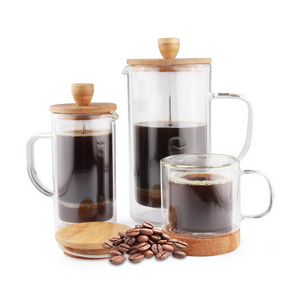 14oz/20oz Double Wall Bamboo Lid Double wall Glass Material and Coffee & Tea Sets Drinkwares Type French Press Coffee Maker