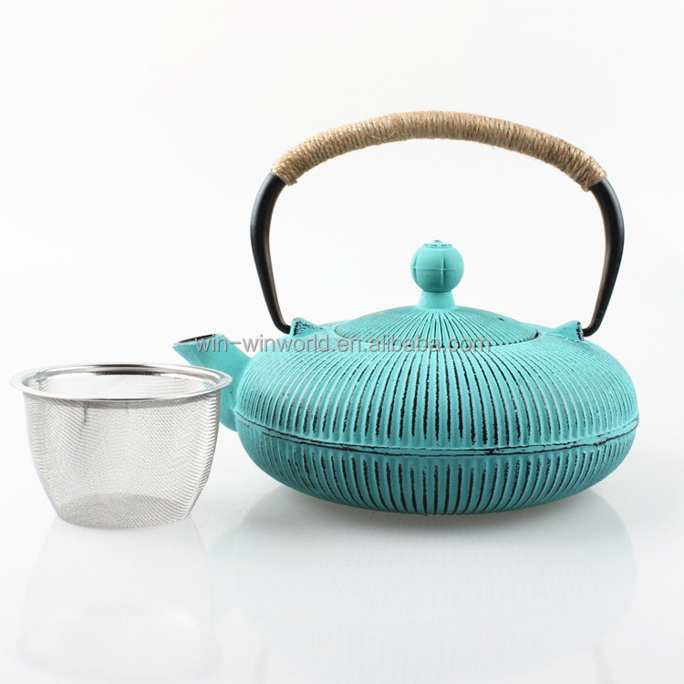 Japanese Style Tetsubin, Tea Kettle with Removable Stainless Steel, Internal Enamel, Blue Cast Iron Teapots