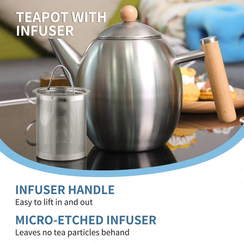 23 Novelty Portable Stainless Steel 1.0 L Teapot Water Fountain with Wooden Handle Set Luxury. Coffee Pot with Infuser Filter