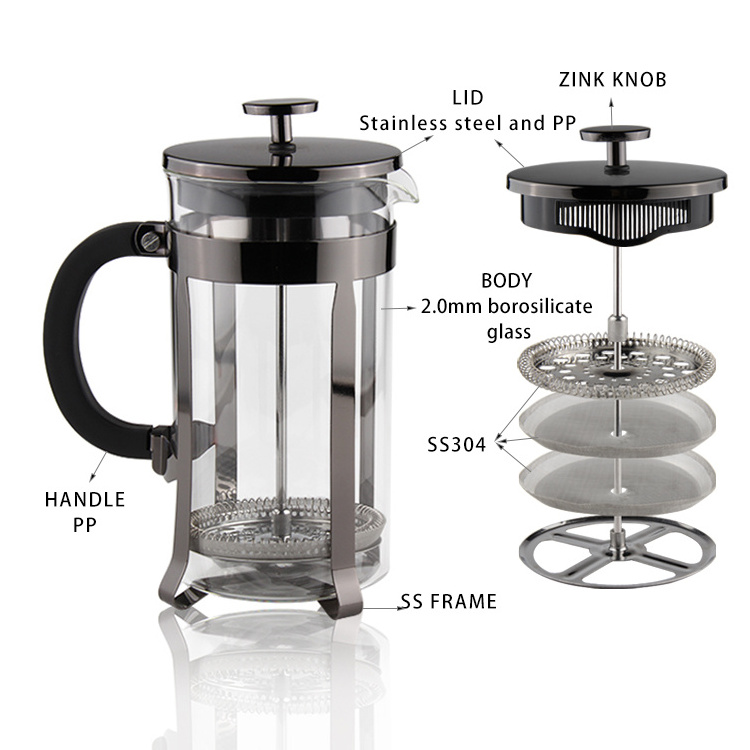 34 Ounce 1 Liter French Press Coffee Maker,Glass Classic Dark Pewter Stainless Steel Coffee Press,Heat Resistant  Coffee Pot