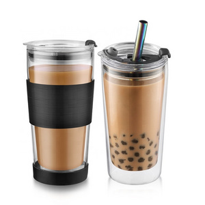 Glass Tumbler With Silicone Sleeve,Glass Iced Coffee Cup,Reusable Cup For Hot & Cold Manufacturer Direct Sales